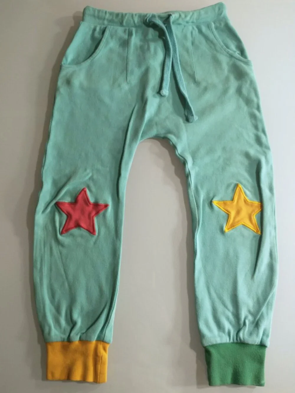 Little Green Radicals Organic Cotton Star Knee Patch Joggers Size 6-7Y Blue Sky